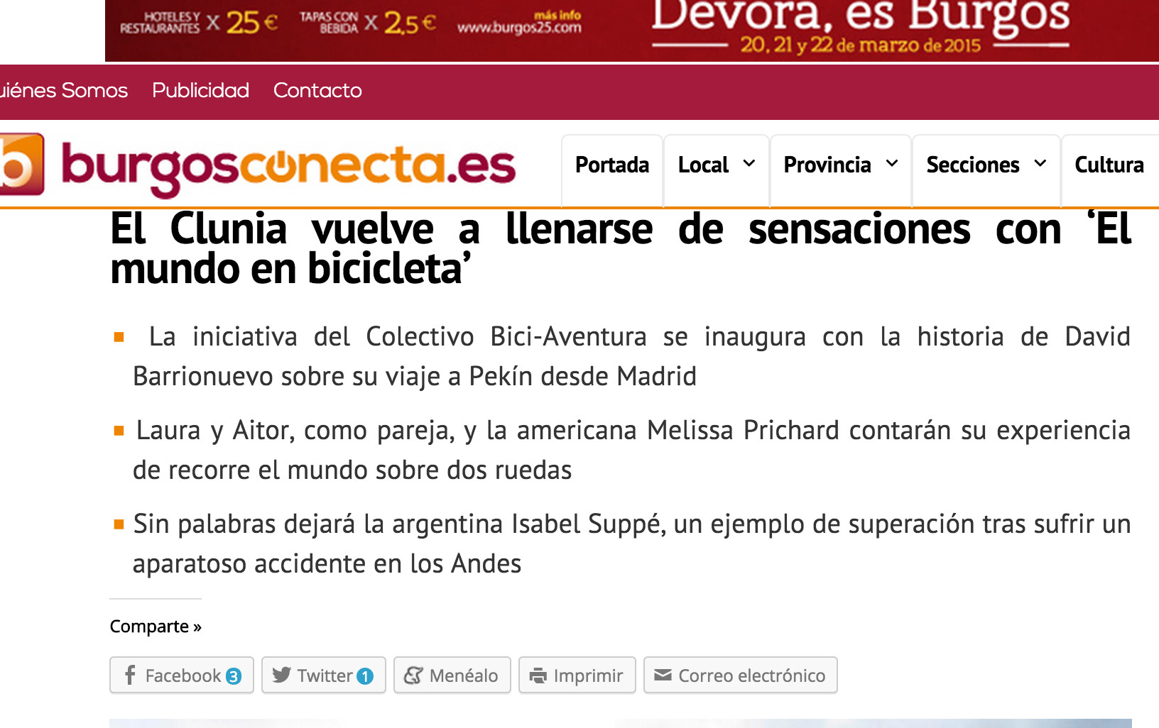 El Clunia vuelve a llenarse de sensaciones con El mundo en bicicleta Las noticias de Burgos según suceden BurgosConecta.es